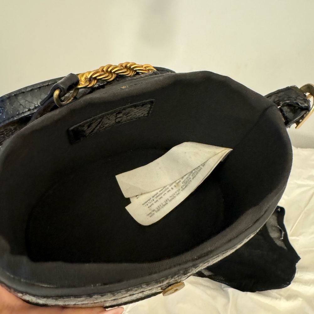 Black Snakeskin Bucket Bag with Gold Buckle Accent - Picture 11 of 11